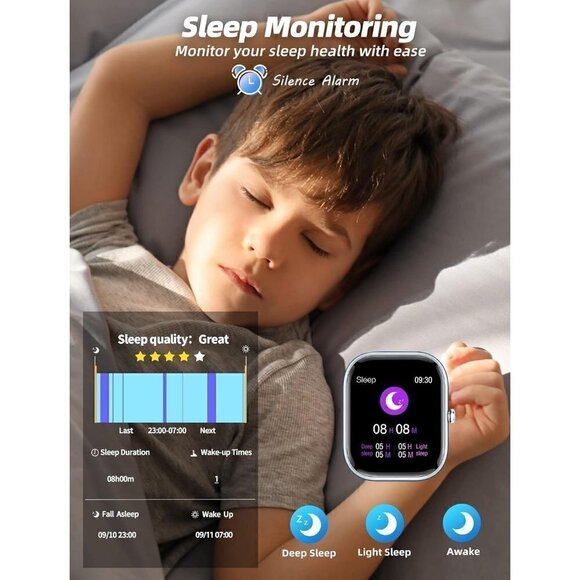 Kids Waterproof Fitness Activity  Heart Rate Sleep Monitor Blue Smart Watch - Picture 5 of 14